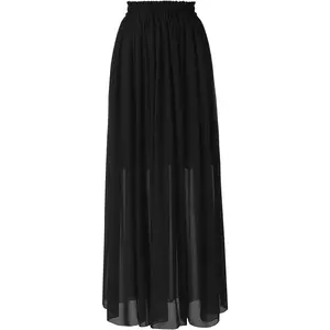 Women's Chiffon Skirts Elastic High Waist Tea Length A-line Ruffle Beach Skirts Bottoms Everyday Flat Womenswear