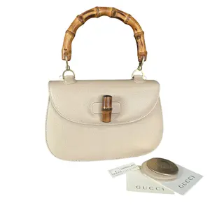 Pre-owned GUCCI GG Leather Tote Bags Gucci 1947 Bamboo Bone White Bamboo Turn Lock Top Handle Flap Purse