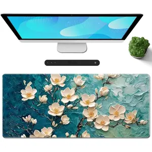 SQ-MUP013 Gaming Mouse Pad XXL XL Large Long Extended Big Mousepad Non-Slip Rubber Keyboard Desk Pad with Stitched Edges for Laptop Home Office  31.5x11.8x0.08 Inch   Painting Flowers