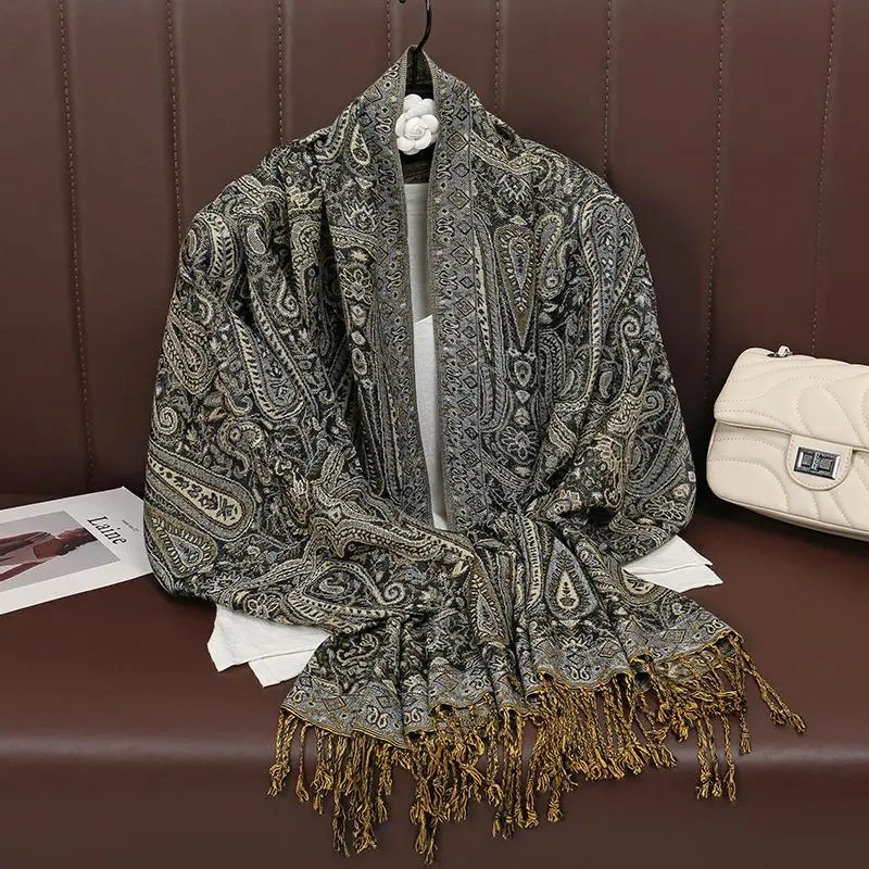 [T792] Luxury Fashion Bohemian Paisley Designer Thick Ethnic Style Jacquard Scarf Women Muslim Hijab Tassel Shawl Wrap Pashmina