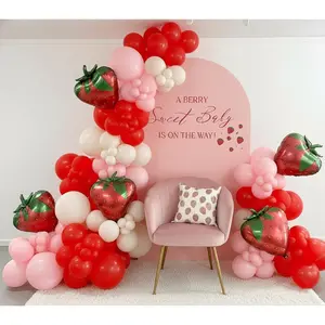 153PC Strawberry Balloon Arch Kit Red & Pink Balloons with Strawberry Foil for First Birthday