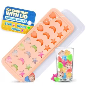 Mini Star Ice Cube Tray with Lid and Measuring Pipette – Stars, Moons & Hearts that Just Pop Right Out – 24 Cavities Cute Ice Cube Tray, Flexible Silicone, Reusable | for Cocktails, Parties & Desserts