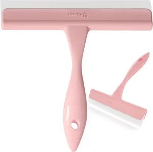 5" Silicone Shower Squeegee for Glass Doors & Car Windows - Small & Mini Size Streak-Free Cleaner, Bathroom, Mirror, Tile Scraper - Compact Pink with Hanging Hole, Kitchen Safe Water Blade LTLUTU