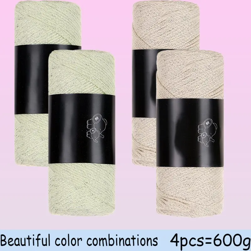 4pcs/600g Hollow Yarn Set with Shiny Silver Threads, DIY Craft Material, Ideal for Knitting, Amigurumi Yarn, Fashion Handbags, Backpacks, Hats, Shoes, DIY Knitting Supplies