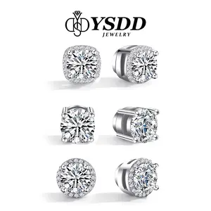 【#352 Non-piercing Stud】6.5mm Magnetic Brilliant Round Synthetic Moissanite in 925 Sterling Silver Magnetic Stud Earrings for Men Women Non-piercing 1CT（6.5MM）Each