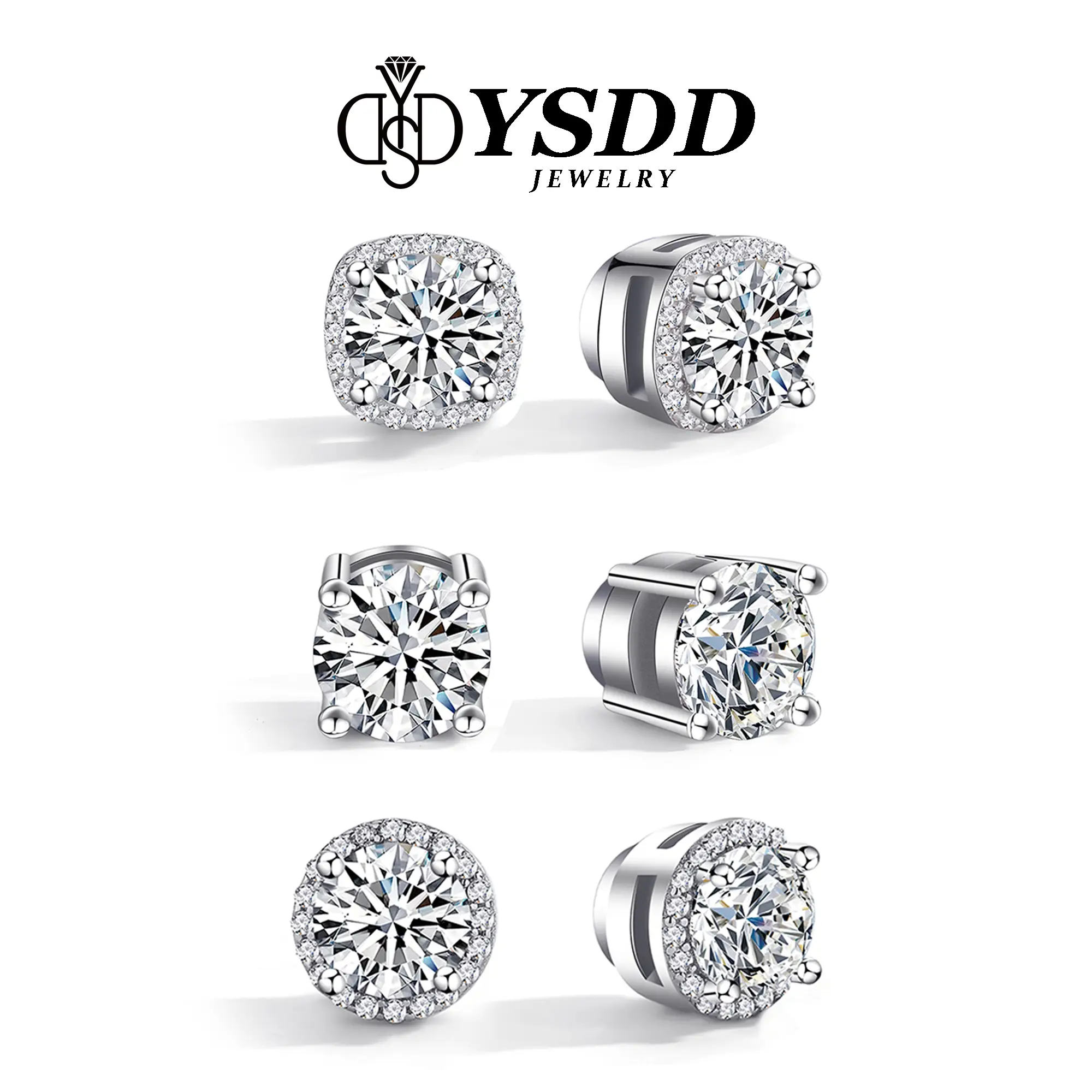 【#352 Non-piercing Stud】6.5mm Magnetic Brilliant Round Synthetic Moissanite in 925 Sterling Silver Magnetic Stud Earrings for Men Women Non-piercing 1