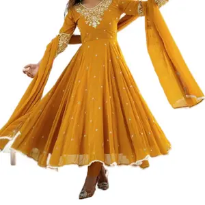 Elegant embroidery rainbow sequence and moti work premium quality Anarkali three piece suit in Faux blooming - Womenswear