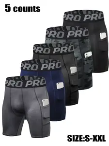 Men's Gym Workout Shorts, Compression Short, Stretchy Athletic Running Basketball Gym Shorts, Quick-Dry Breathable Tight-Fit Design, Pack of 5 Pieces