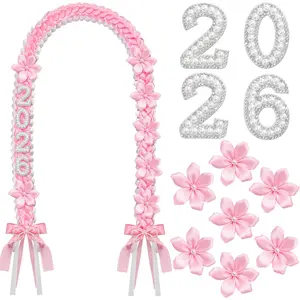 Graduation Leis Class of 2026 Ivory Satin Ribbon Necklace with Butterfly Pin Pearl Bow Handmade Money Leis for Congrats Grad College Senior Gifts for Grad Party Favor