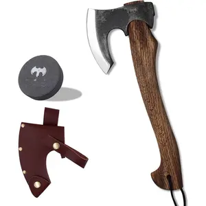 Hatchet , 15.7" Camping Hatchet with Leather Sheath, Bushcraft  with 1065 Carbon Steel & Beech Handle,   for  Splitting and Chopping -  for Gardening and Outdoor