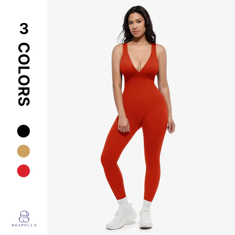 Shapellx Women's Deep V High-Waisted Bodysuit - Breathable Shapewear with Chest Support, Abdominal Compression, Full Body Coverage, Built-In Design for Body Contouring & Sculpting, Full Body Shapewear Bodysuit