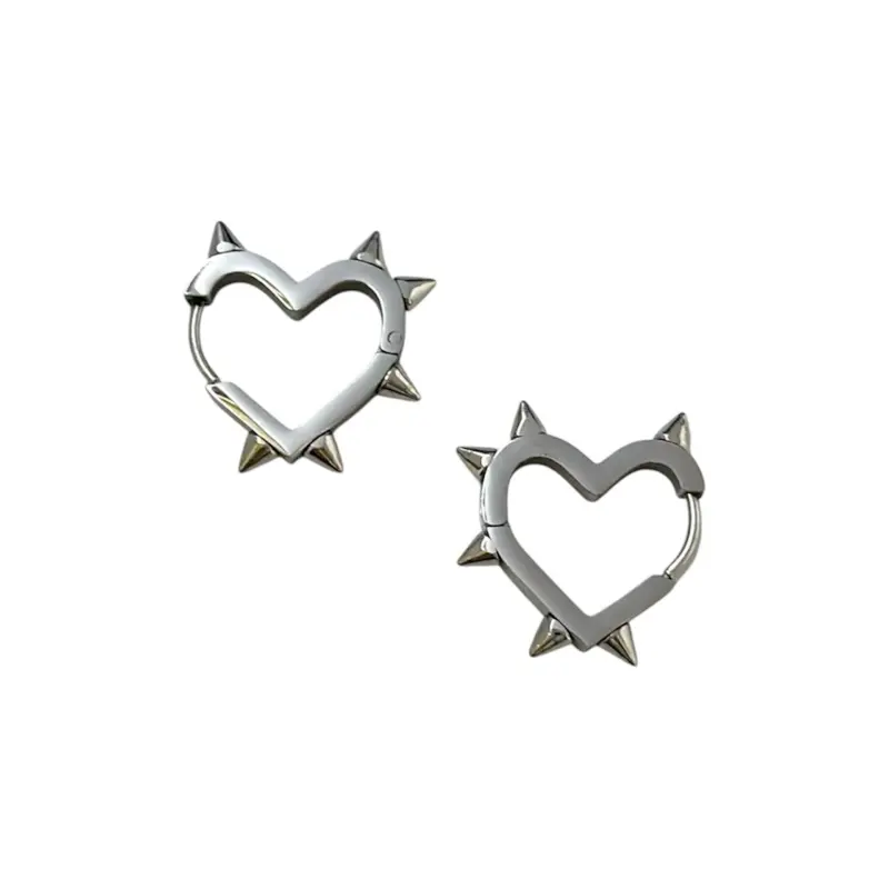 Spike Heart Stud Earrings for Men Women Streetwear Punk Hip Hop Unisex Style with Spiked Design