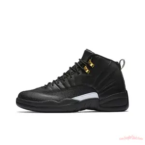 Black High-Top Retro Basketball Shoes with All-Black Leather Upper, Gold Metallic Lace Locks