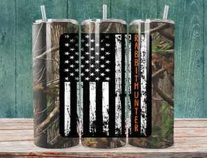 Camo Rabbit Hunter 20oz Skinny Tumbler, Flag Tumbler, Hunting Tumbler