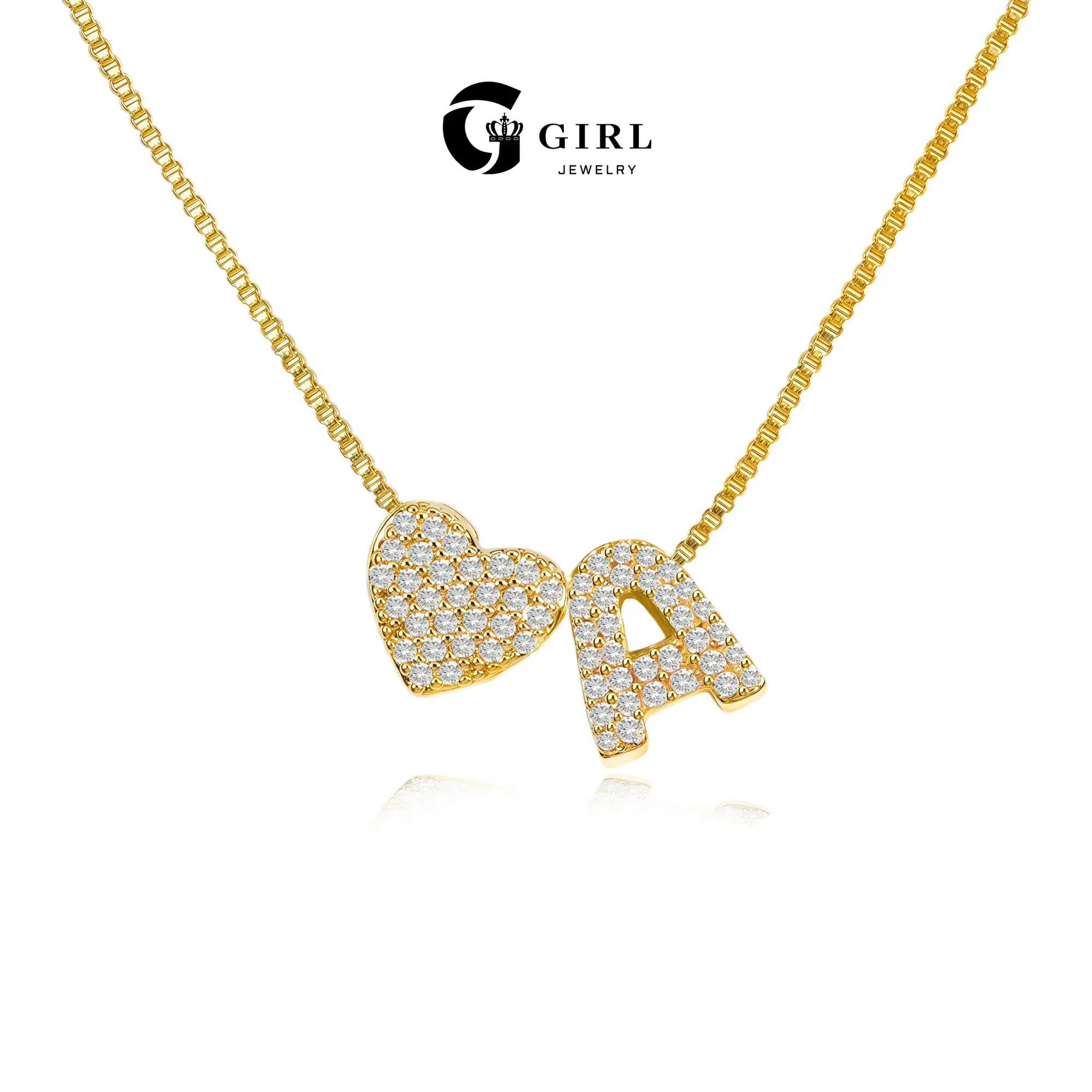 GGIRL 14K Gold Plated Bubble Heart Zirconia Letter Necklace Personalized bubble zircon letter pendant Sparkling design Niche luxury fashion jewelry Dazzling and eye-catching suitable for parties everyday wear and layering
