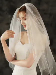 Bridal Veil Pearl Travel Photography Veil, Short Photo Studio Headpiece, Wedding Dress Accessory, Elegant Bridal Accessories