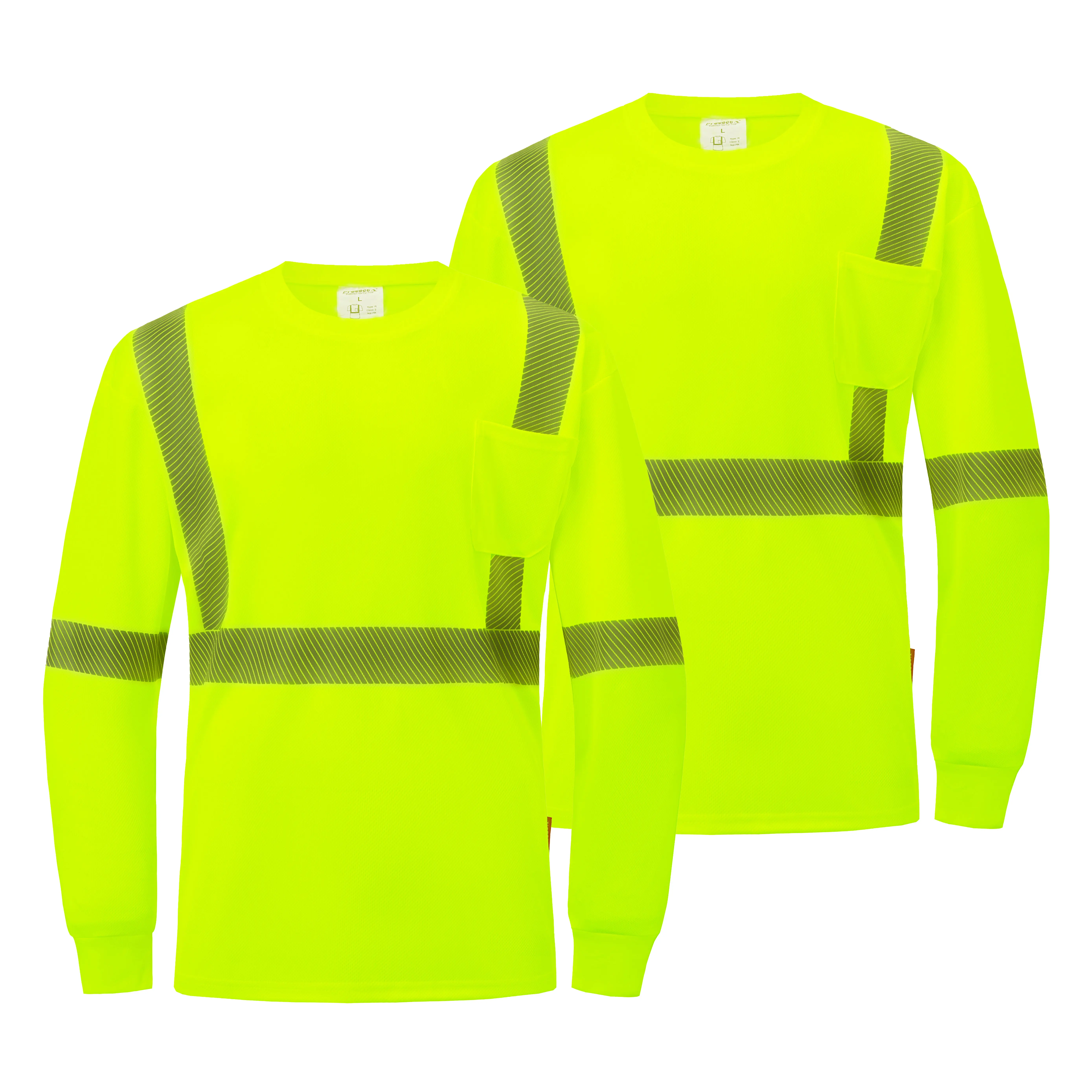 ProtectX Heat Transfer Printing High Vis Safety Shirts for Men, Long Sleeve Reflective Shirts, Class 2-3 Construction Shirts for Men Women