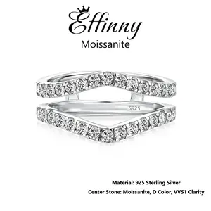 Effinny Non-Tarnish Synthetic Certified Moissanite Curved Hypoallergenic Pavé Full Eternity Wedding Band, D Color VVS1 Promise 925 Sterling Silver Jewelry for Women, Travel