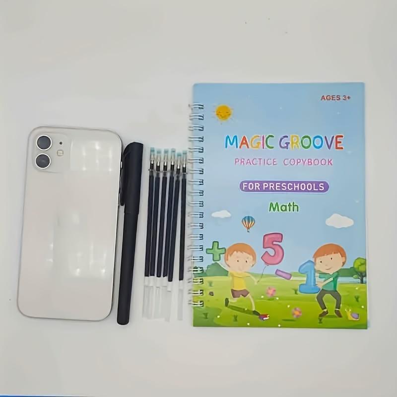 4 Reusable Preschool handwriting practice books, practice notebook set 4 books+1 pen+10 pen cores+1 pen grip, Learning Tools Alphabet Drawing