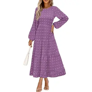 PrettyGarden Women's Fall Spring Elegant Long Sleeve Maxi Dress Swiss Dot A Line Flowy Casual Holiday Party Going Out Dresses