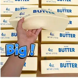 Large Butter Block Squishy Toy, Slow Rising Squeeze Stress Relief Toy, Realistic Food Shaped Fidget Toy, Soft Anxiety Relief Desk Decor, Fun Gift for Kids & Adults BeyBattle Set with Launchers
