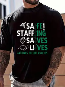 100% Cotton Safe Staffing Saves Lives Patients Before Profits Nurse T-Shirt Women's Men's Graphic Tee Crew Neck summer vacation Tops