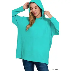 Zenana Hooded Brushed Melange Hacci Sweater