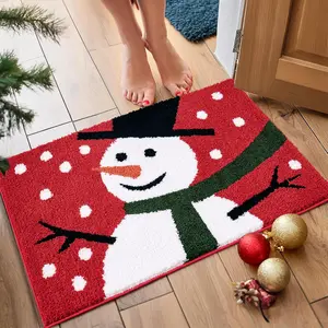 Tufted Snowman Throw Rugs for Entryway Indoor Door Mat, Merry Christmas Non Slip 2x3 Small Area Rug Washable, Winter Festive Seasonal Holiday Cute Microfiber Bath Mat