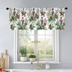 1pc Christmas and New Year printed kitchen curtains Nutcracker, mistletoe, fir branch, candy curtains valance window treatment living room bedroom home decor 54 x 18 inch