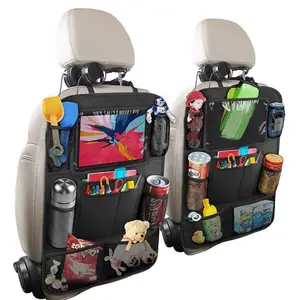 2-Pack Car Backseat Organizer ,Seat Backrest Protector, Multi-Pocket Rear Seat Organizer Bags, Child Kick Mat - Travel Accessories - Convenient for Storing Water Bottles and Books - Black