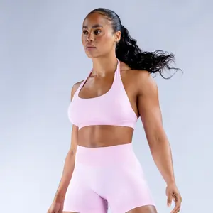 Dfyne Impact Sports Bra |     Seamless Halter neck strap, Open‑Back Design with Medium Support & Removable Pads Activewear Elastane Workout
