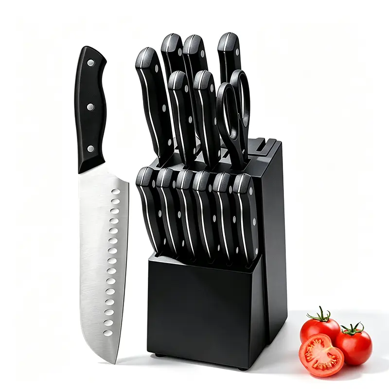 15-Piece Kitchen Knife Set with Wooden Knife Block, Sharp Stainless Steel Household Cutlery Set, Complete Kitchen Gadget Kit for Daily Home Cooking