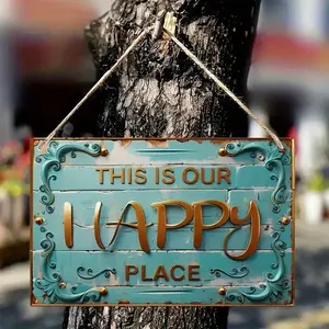 Vintage Tin Sign, 1 Count This Is Our Happy Place Letter Pattern Wall Art, Wall Decor for Home Living Room Bedroom Office, Vintage Metal Sign