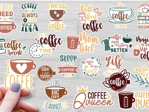 20 Pieces of Coffee Sticker, Coffee Lover Sticker, Love Coffee, Coffee Lover, Coffee, Sticker, Sticker  Pack, Vinyl Glossy Sticker, Waterproof Sticker