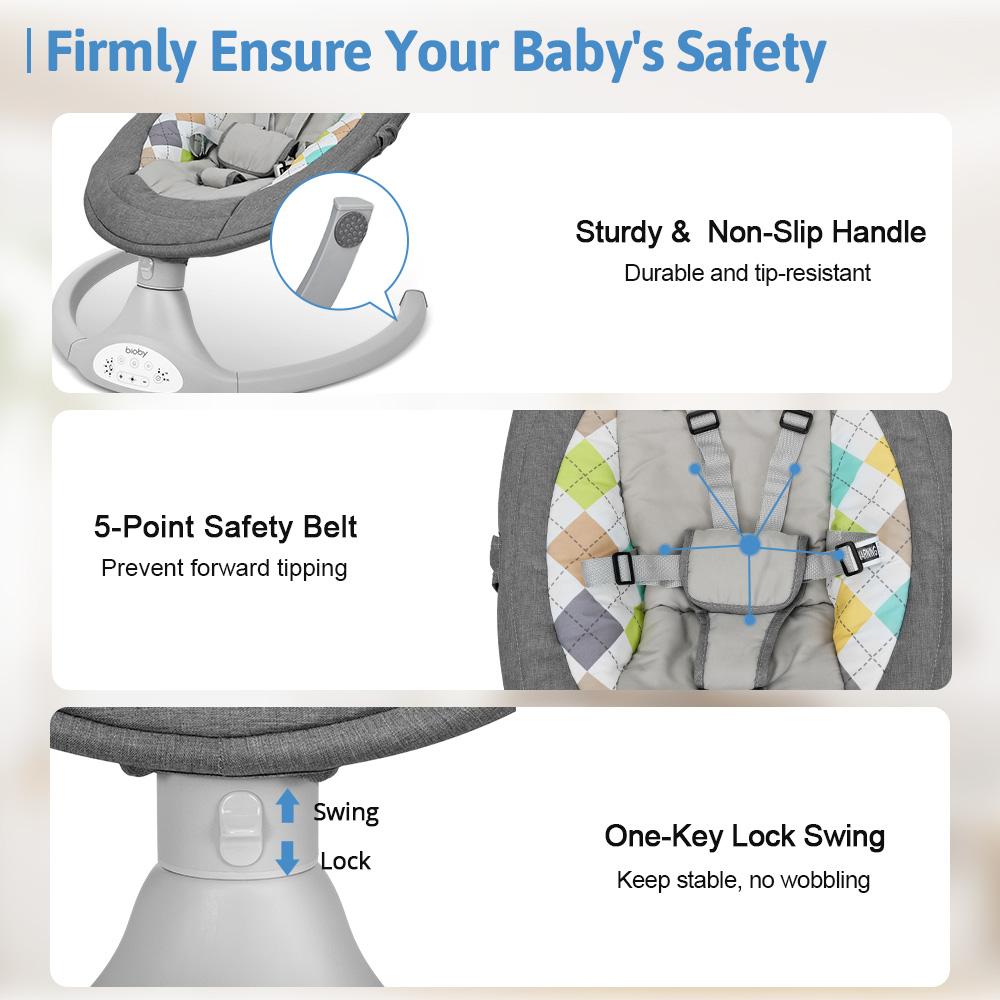 COMOMY Baby Swing for Infants with 5 Natural Sway Speeds, Portable Bt Music Baby Swing with Remote Control & 5-Point Harness, Hands-Free Baby Soother, Lightweight Baby Rocker for 5-20 Lb, 0-6 Months, Grey, Valentine's Day