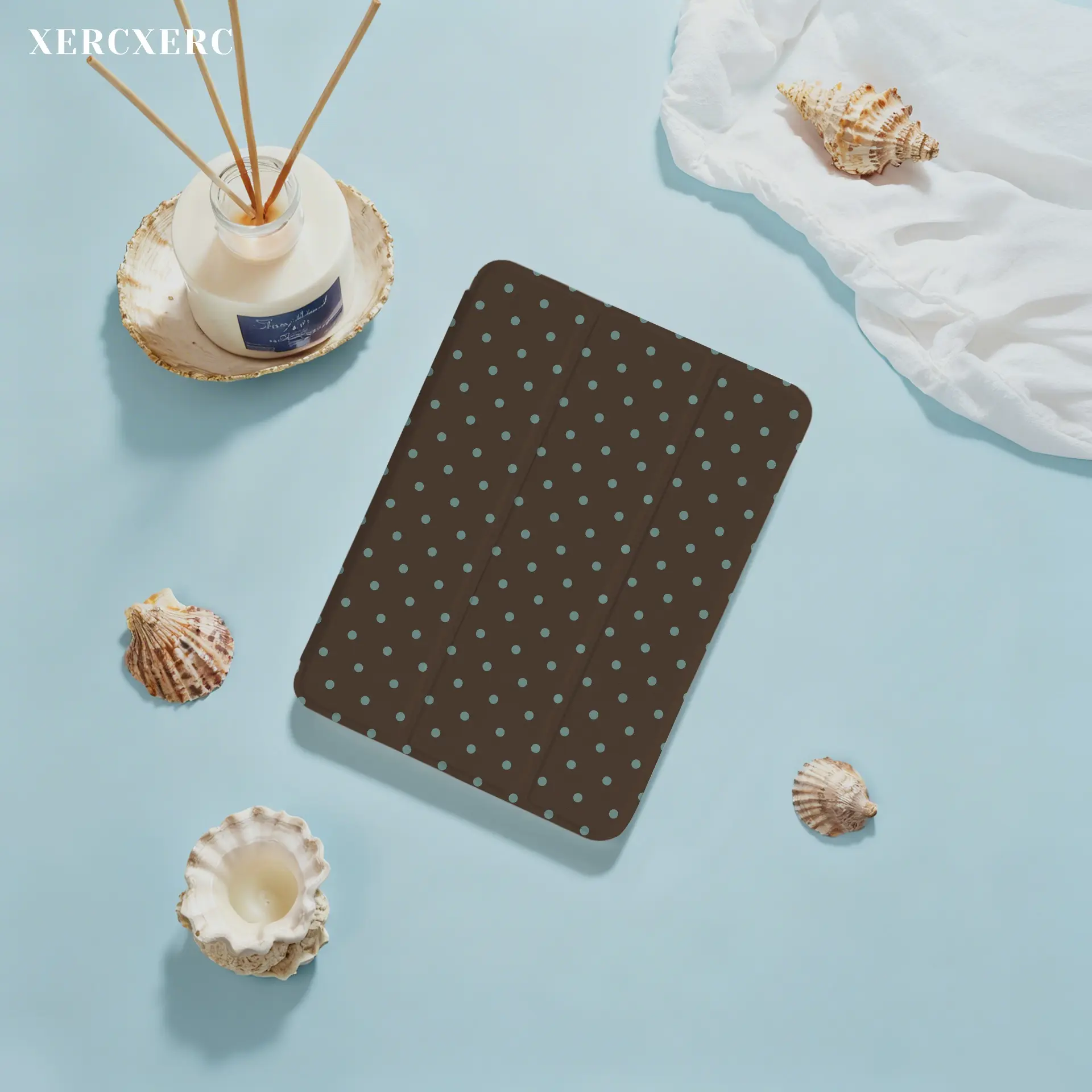 iPad case ipad accessories Blue Polka Dots Brown Background PU Flip iPad Case, TPU Soft Shell, Trifold Stand, Pencil Holder, Shockproof Auto Wake/Sleep, Fall Back to School Gift for Air 11inch, A16, 9th/10th/11th Gen, Pro 12.9/11/10.9 (2025/2024), 10.9/10