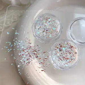 4 Jars Mixed Hexagonal Nail Glitter Powder, Shiny Silver & Iridescent Flakes for 3D Nail Art, Sparkly Manicure Decor for DIY & Salon Use