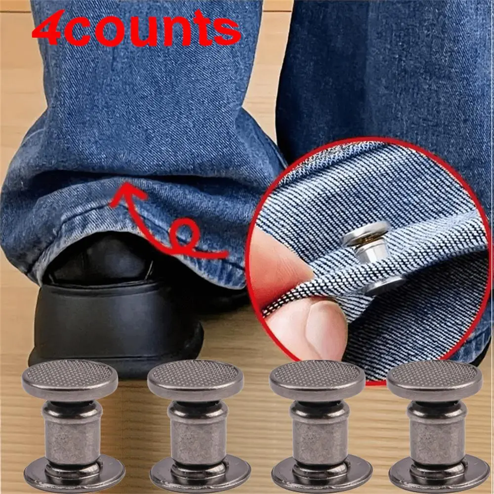 Jeans Button, 4 Counts/set Invisible Jeans Edge Hem Adjustment Shortener, Adjustable Metal Jeans Bottom Buckle, No Sewing Required Quick Shortening Clip for Jeans, Convenient Alteration