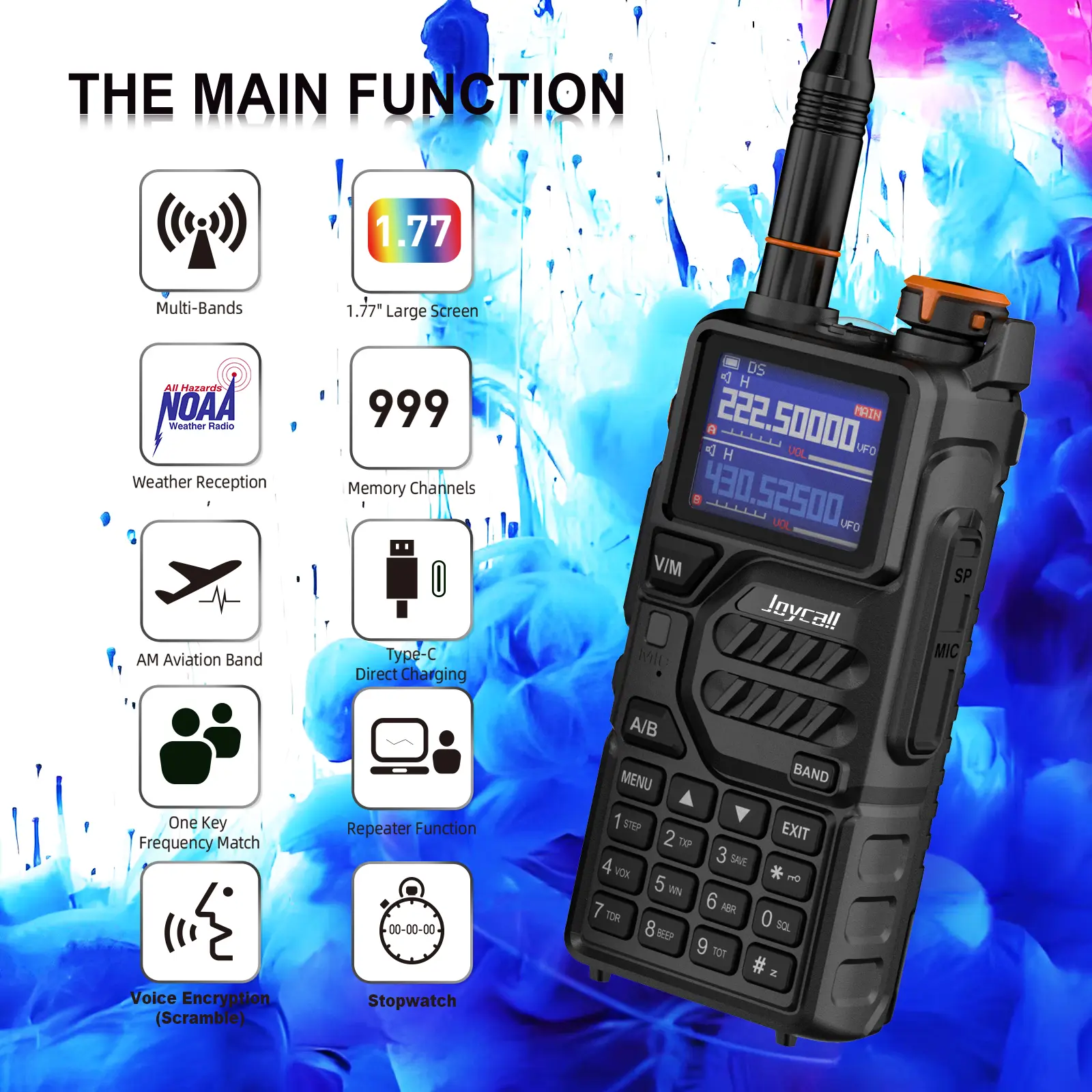 K5Pro Walkie Talkie 10W High Power Handheld Rechargeable Long Range Walkie Talkies for Adults 7Miles Two Way Radio with One Touch Frequency Finder Button,Air Band, NOAA Weather, 999 Channels Audio Indoors Usb Waterproof