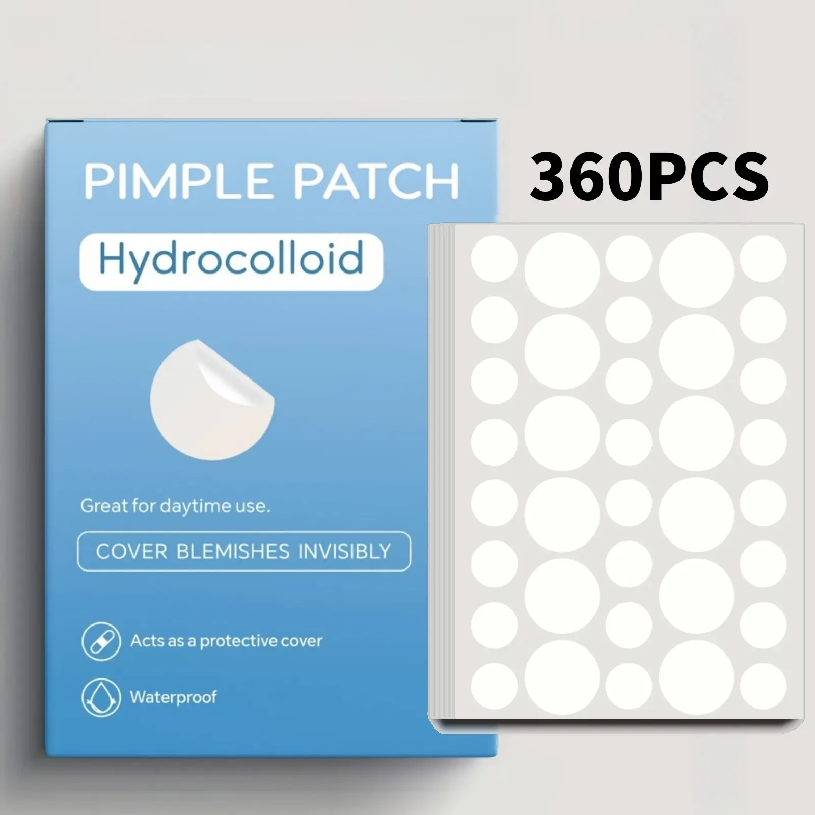 360pcs Hyaluronic Acid Patches, Invisible Blemish & Concealer Stickers, Acne Pimple Patch, Invisible Coverage, Lightweight Comfortable Facial Cleansing, Pore Refining, Unisex Adult Skincare