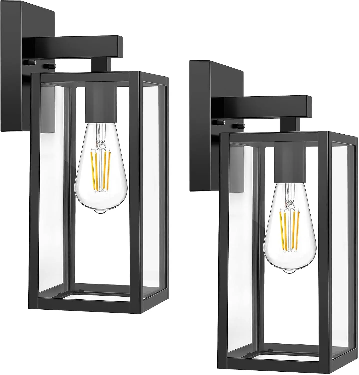 MAXvolador 2-Pack Outdoor Waterproof Wall Sconces, Black Anti-Rust Exterior Wall Lanterns with Toughened Glass Shade, E26 Socket Porch & Front Door Mount Lighting Fixtures