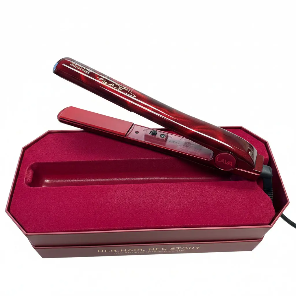 Anniversary Edition Hair Straightener Kit - 1-Inch Volcanic Lava Ceramic Plate Flat Iron, Salon-Grade Smoothing & Frizz Control Curling Tool, Dual Voltage Travel Hair Straighteners, Ruby Red Gift, Straightening Curly Hair