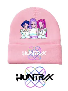 2025 new K-pop "Demon Hunters" girl group print knitted hat, velvet hat, warm hat, suitable for teenagers and adults. The same style as the K-pop "Demon Hunters" product. Knit Hats