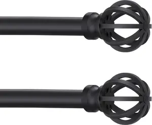 Curtain Rods for Windows 28 to 60 Inch - 2 Pack 5/8 Black Metal Heavy Duty - Decorative Window Small Curtains Rod with Brackets for Kitchen, Bathroom, Sliding Cafe Drapery Rods Door