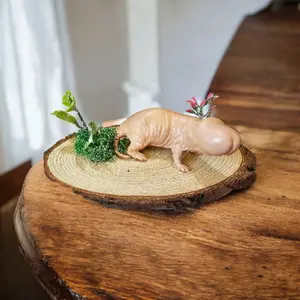 Mole Rat Funny Gag Gift Statue with Detailed Sculpture and Natural Wood Base for Unique Decor