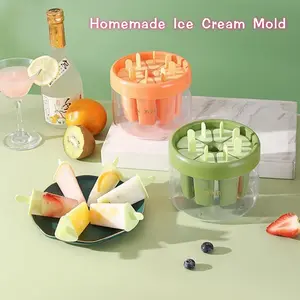 Food Grade PP Material 8-Compartment Ice Cream Mold Set, Home Use DIY Popsicle Molds with Storage Box and Sticks, Safe and Easy to Release