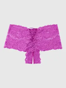 Women's lace crotchless cheeky underwear in pink cheeky  bottoms  plus  size spring  lingerie Panties Womenswear