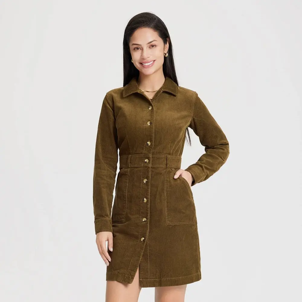 Women's Long Sleeve Corduroy Mini Shirtdress - Universal