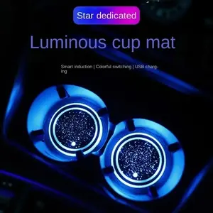 LED Cup Holder Light USB Charging, 7 Color Changing Interior Car Atmosphere Lamp, Car Interior Lighting, Car Ambient Light, Car Decorative Light, Interior Car Lights, Anti-Slip Drink Slot, Youth Car Accessories, Luminous Cup Mat