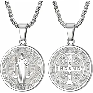 St Benedict Medal Necklace, Catholic Protection Pendant Necklace for Men Women, Religious Prayer Jewelry Gift